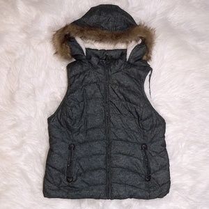 Green Tea green puffy vest with fur-lined hood